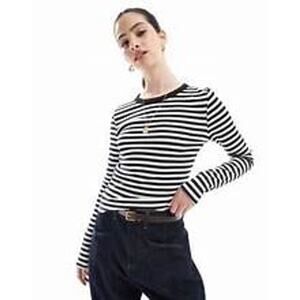 CALVIN KLEIN LONG SLEEVE BLACK/WHITE STRIPED T-SHIRT CREW NECK LOGO SIZE L